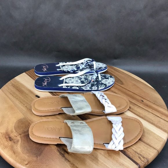 Roxy Black White Pink Multicolor Flip Flops Slip On Sandals - 2 Pack - Womens 6 - Picture 4 of 9